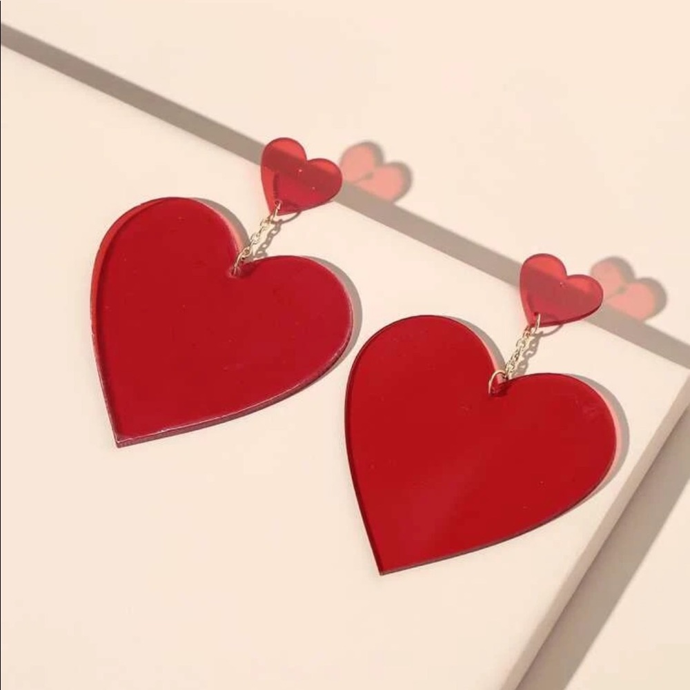 COPY - NEW Super Cute Red Heart Drop Earrings
